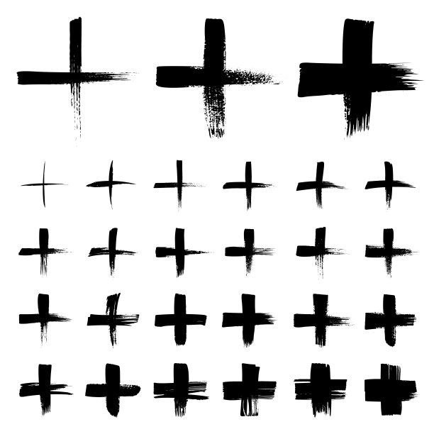 一组加号。签名在手绘风格。插图孤立在白色背景上。图片下载