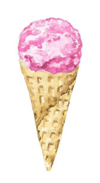 水彩粉球冰淇淋在华夫蛋筒图片下载