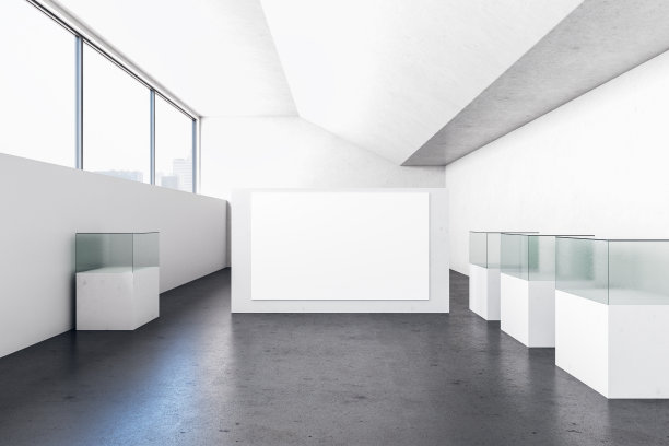 展厅墙上的白色空白横幅和水族馆图片下载