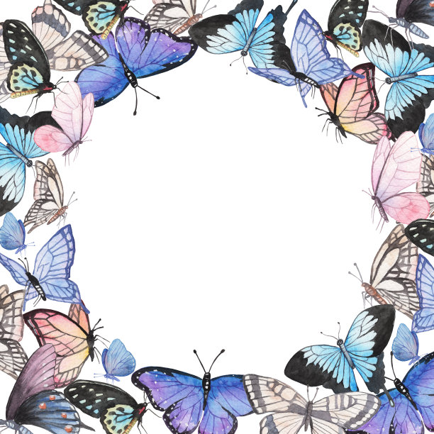 边界框架与水彩手绘蝴蝶和复制空间在中间图片下载