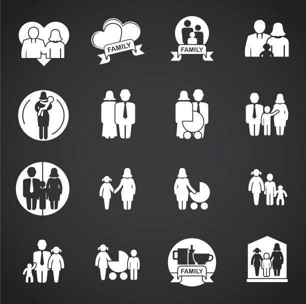家庭相关的图标设置在背景图形图片下载