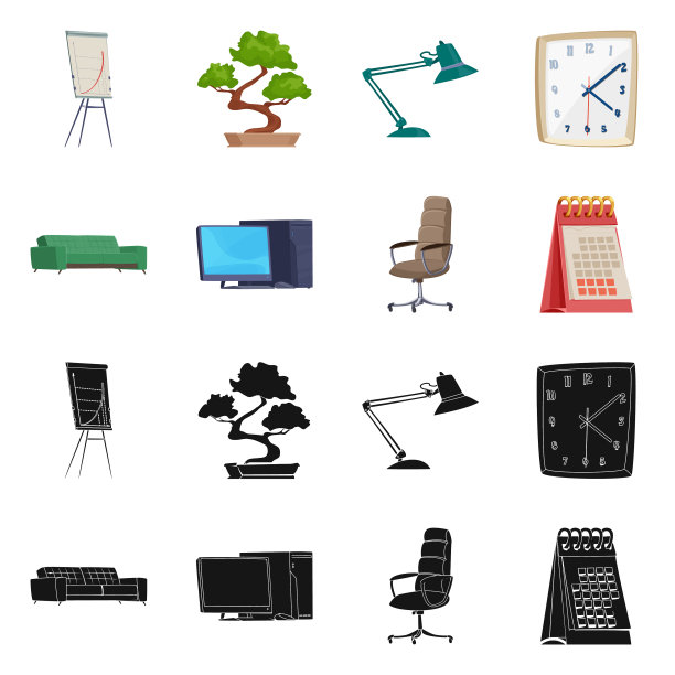 孤立对象家具和工作标志套图片下载