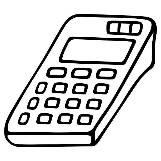 计算器。用于计算的电子计算装置。矢量插图。轮廓在一个孤立的白色背景。涂鸦风格。草图。写数字的地方。办公和家庭的工具。图片下载