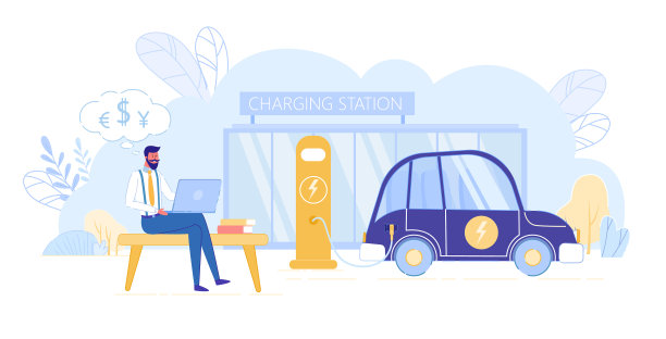 人在充电站附近等待充电图片下载