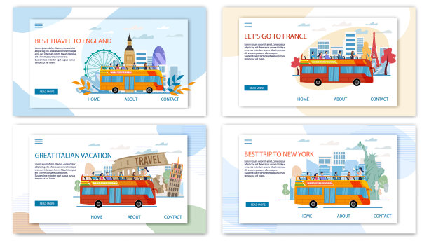欧洲和美国旅游平面网页横幅图片下载