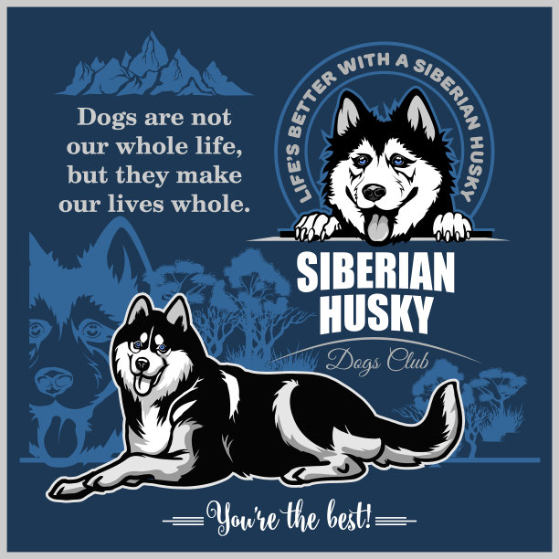 西伯利亚哈士奇-设置为t恤标志和图片下载