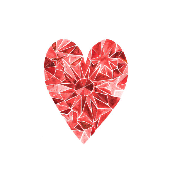水彩马赛克红心，血色纹理。世界献血者日插图图片下载
