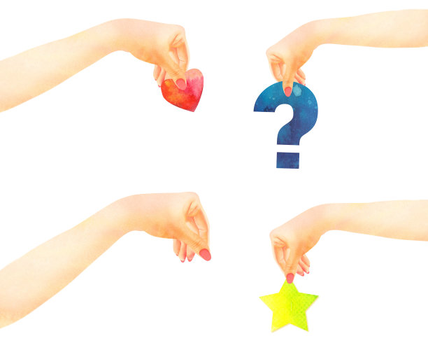 套四个水彩女手捧星，心，问题和空一图片下载