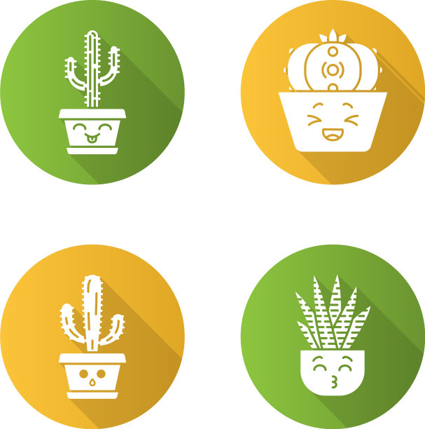 仙人掌平面设计长阴影字形图标集图片下载