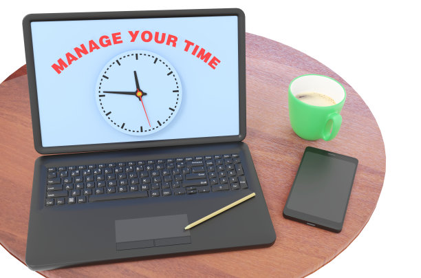 在笔记本电脑上管理你的时间屏保。三维演示图片下载