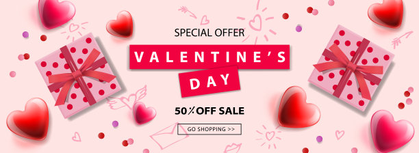 情人节促销横幅背景与图片下载