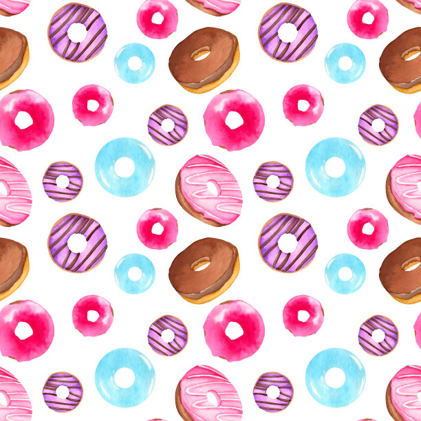 甜甜圈水彩图案。彩釉手绘甜甜圈。图片下载