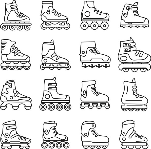 运动旱冰鞋图标设置轮廓风格图片下载