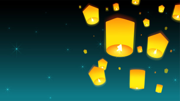 夜空中漂浮着天灯。灯笼节。卡通风格。矢量插图。图片下载