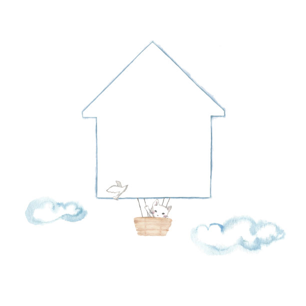 小猫骑气球图片下载