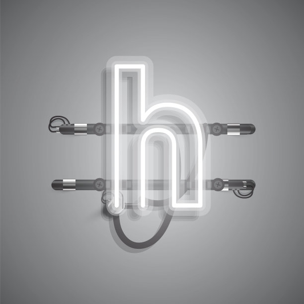 现实的霓虹灯角色与电线和控制台，矢量插图图片下载