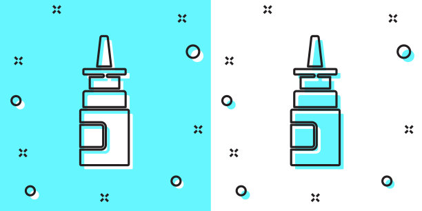 黑线瓶鼻喷剂图标孤立在绿色和白色的背景上。随机动态形状。矢量图图片下载