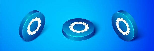 等距汽车轮胎车轮图标隔离在蓝色背景。蓝色圆按钮。矢量图图片下载