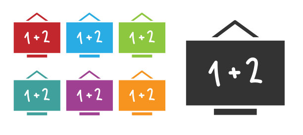 黑色黑板图标孤立在白色背景。学校的黑板上的迹象。设置图标丰富多彩。矢量图素材图片