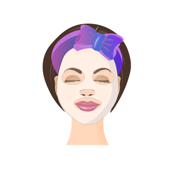 欧洲棕色头发妇女，戴白色化妆面膜。图片下载