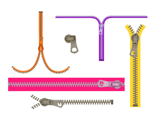 集时尚元素。基本的塑料拉链。打开和关闭锁。重复元素。紧固件向量。图片下载