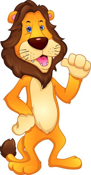 可爱的狮子拇指向上的卡通在一个白色的背景图片下载