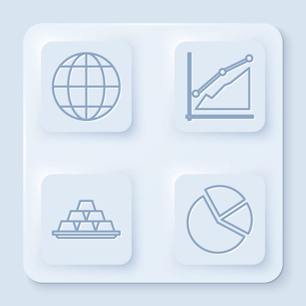 设置线地球仪，饼图信息，金条和饼图信息。白色正方形按钮。向量图片下载