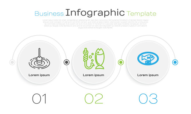 垂钓浮在水上，垂钓和垂钓奖杯挂在木板上。业务信息模板。向量图片下载