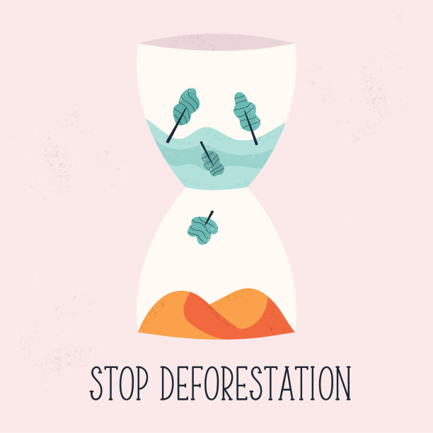 停止砍伐森林的概念设计与沙漏和砍伐树木。矢量图图片下载