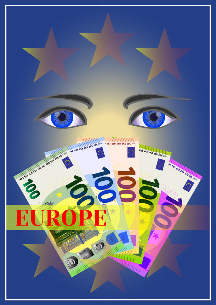 封面印有100欧元纸币，蓝眼睛图片下载