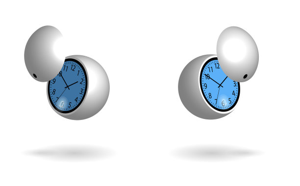 圆形飞行球形状的未来派手表与一个闹钟和一个球形状的保护面板。蓝色背光。白色上的孤立向量图片下载