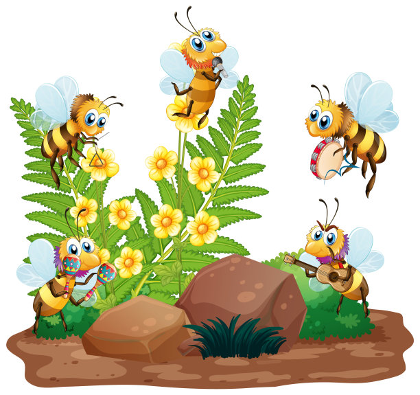蜜蜂在白色的背景下绕着花园飞来飞去图片下载