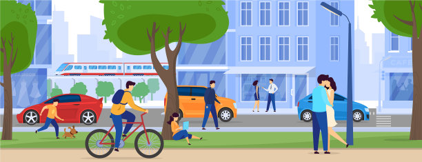 人们在城市的街道，摩天大楼和交通图片下载