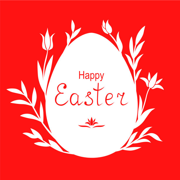 复活节彩蛋装饰的郁金香和棕榈枝图片下载