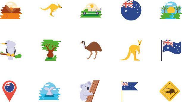 孤立的澳大利亚图标集设计图片下载