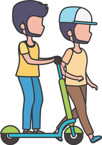 年轻人骑着电动车在草地上行走图片下载