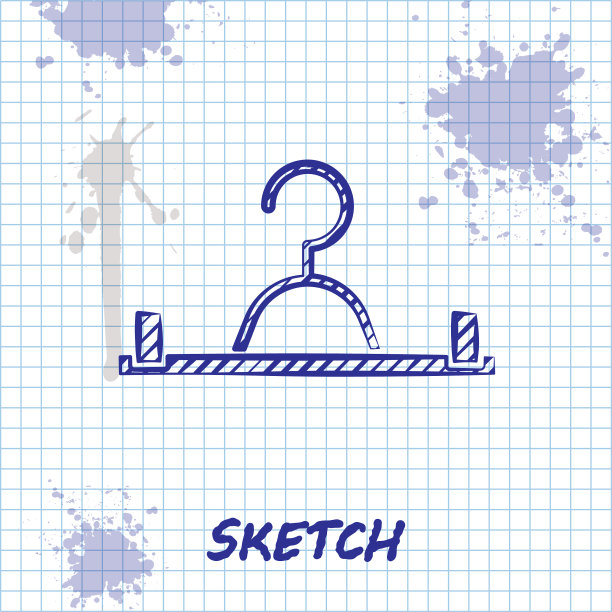 素描线衣架衣柜图标孤立的白色图片下载