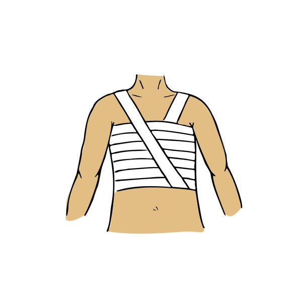 螺旋胸绷带，急救医疗急救。伤者手绘矢量图。图片下载