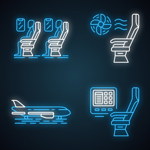 航空服务霓虹灯图标集图片下载