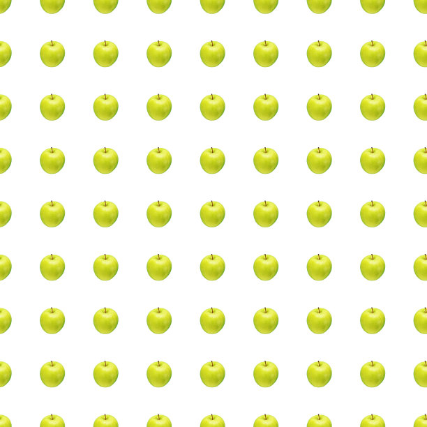 白色背景上的绿苹果图案。孤立的水果。图片为织物，墙纸和包装纸图片下载