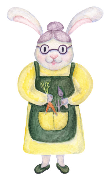 水彩画兔子园丁。用于书籍、包装、纺织品图片下载