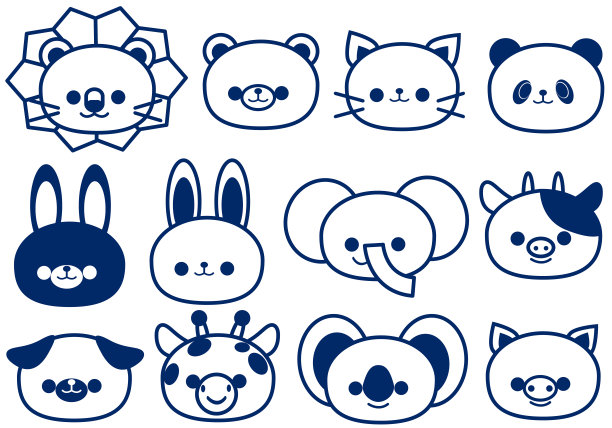 插图一套动物的脸图标图片下载