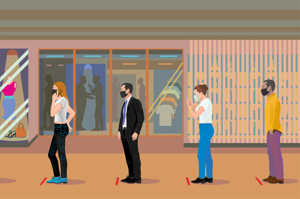 人们进入商场时保持距离。图片下载