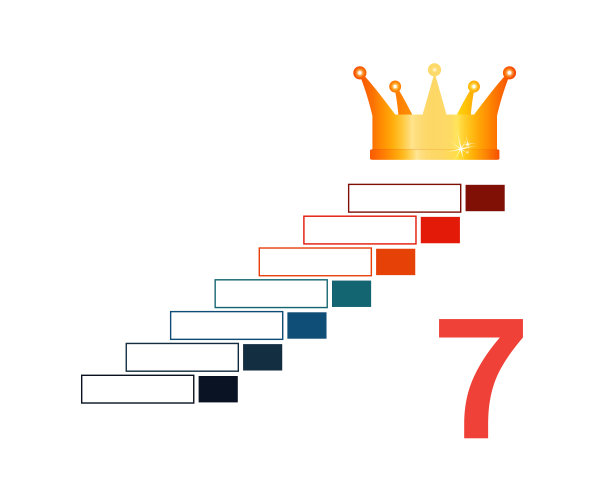 信息图表模板为7个位置。金色的皇冠和台阶。图片下载