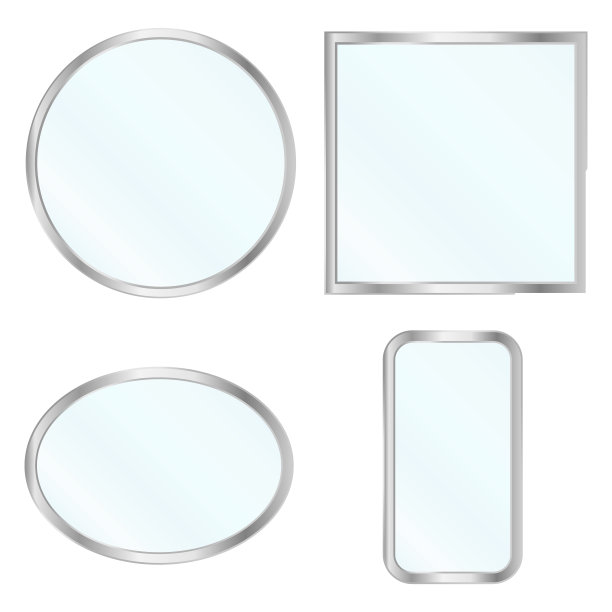镜子。一组不同形状的真实的镜子孤立在白色的背景上。向量,卡通插图。向量。图片下载