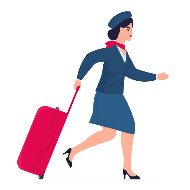 空姐提着一个手提箱匆匆地赶飞机。隔离后开放警戒线。图片下载