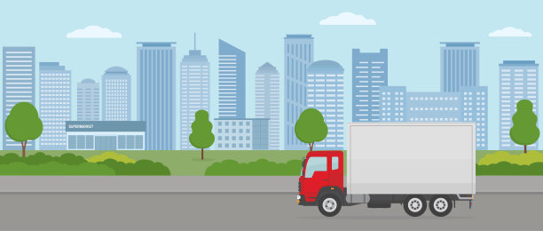现代城市背景下的卡车。运输服务和货物货运的概念。图片下载