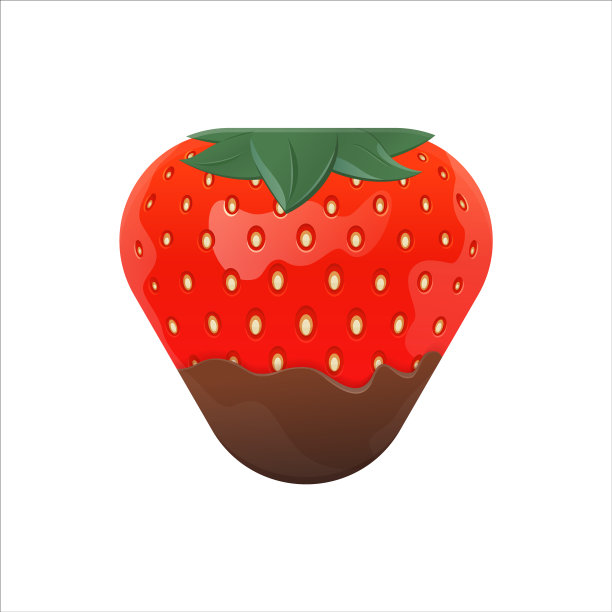 草莓与叶子体积光滑的矢量图标成熟的浆果在巧克力。 泡泡糖、冰淇淋、糖果、甜点的包装设计元素。图片下载