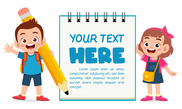 带可爱小孩的空白笔记本模板图片下载