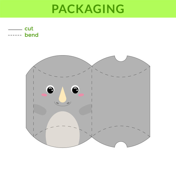 可爱的DIY派对喜欢盒子生日，婴儿送礼与可爱的犀牛糖果，糖果，小礼物，面包房。可打印颜色方案。打印、裁剪、折叠、粘胶。矢量插图。图片下载